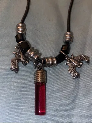 20” Necklace Bat Charms & Garnet Crystal On Black Rope Goth Punk Witchy Gothic thumbnail 3