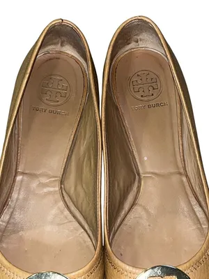 Tory Burch Reva Women’s 8.5 Royal Tan / Gold Metallic Leather Ballet Flats Used thumbnail 5