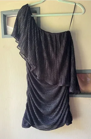 Night Way Collections One-Shoulder Black Sparkle Ruffle Dress thumbnail 1