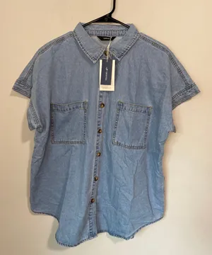 New Sidefeel Women’s Short Sleeve Denim Button Down Shirt Size XL thumbnail 1