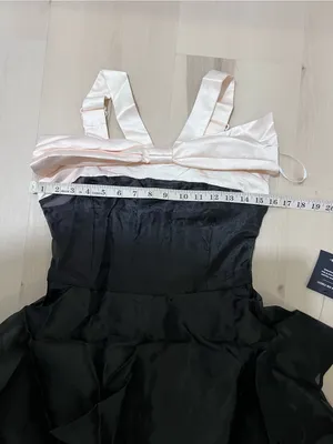 Lulus NWT Women Small Black Cream Satin Ruffle Tiered Midi Dress Balletcore Chic thumbnail 10
