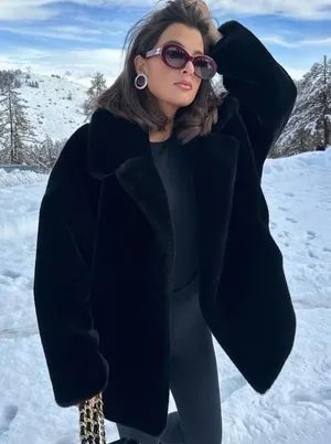 Zara NWT collared button front faux fur jacket coat thumbnail 1