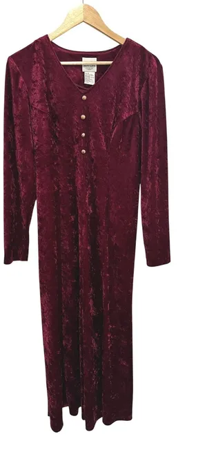 Vintage 90s TR Bentley Burgundy Crushed Velvet Lace Up Maxi Dress 10 Whimsygoth thumbnail 1