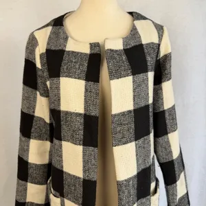 Buffalo Plaid Open Front Cardigan Coat Black‎ White Womens Large Office Preppy thumbnail 3