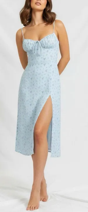HOUSE OF CB Carina Floral Bustier Midi Dress, Blue, Large thumbnail 1