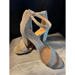 Windsor Champagne Gold Glitter Block Heels Ankle Strap Sandals Formal Evening thumbnail 2