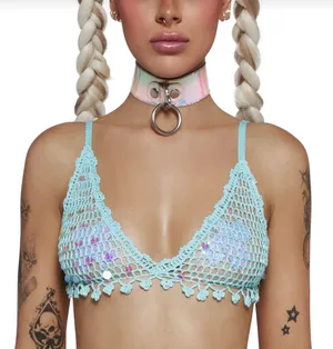 Dolls Kill Aquatic Aura Crochet Bra top and Mini skirt set size XS thumbnail 5