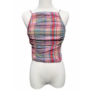 Free People Real Love Crop Top Women’s S Red Blue Plaid Ruched Wrap Y2K Boho thumbnail 3