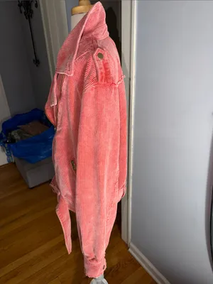 POL Coral Pink Corduroy Belted Moto Jacket thumbnail 6