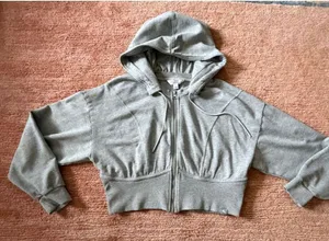 JoyLab Cropped Zip Up Hoodie L Gray Athletic Jacket Drawstring Hood Activewear thumbnail 1