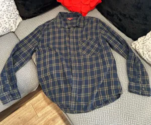 Arizona Blue and Green Plaid Button-Front Long Sleeve Shirt thumbnail 1