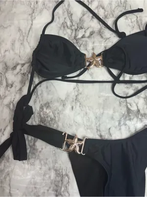 SHEIN Black Bikini Gold high rise cheeky bikini strapless starfish star small thumbnail 2