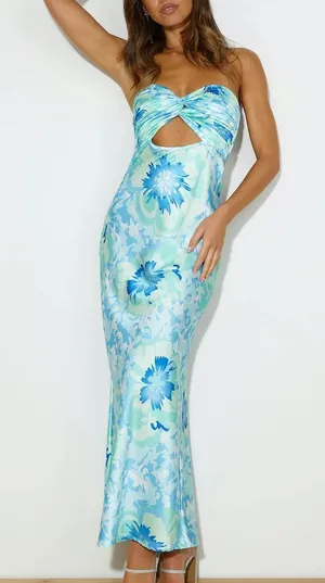 HELLO MOLLY Own The Style Satin Maxi Dress in Blue thumbnail 1