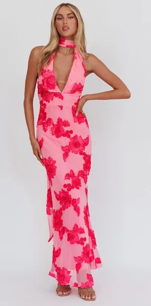 Selfie Leslie Pink Floral Halter Dress thumbnail 1