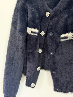J. Crew Sweater Lady Jacket in Brushed Yarn Navy medium formal fancy girly thumbnail 3