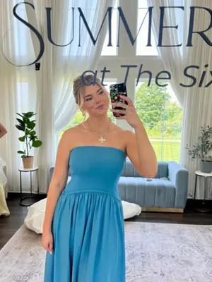 SOLID & STRIPED The Strapless Soglio Dress in French Blue Size Small thumbnail 10
