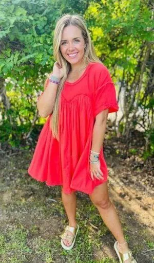 FREE PEOPLE Catalina Mixed Media Minidress in Radiant Watermelon Size X-Small thumbnail 1