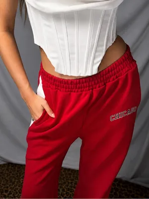 Y2k low rise baggy Chicago Embroidered Red Women's Jogger Pants thumbnail 1