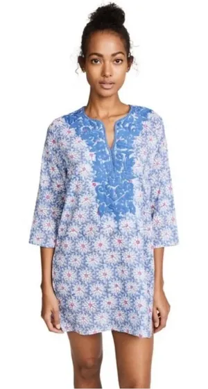 Roller Rabbit Inez Blue Floral Embroidered Tunic Small thumbnail 1