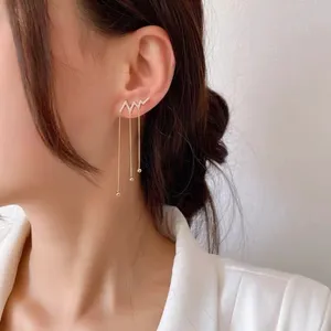 Women's Long Metal Chain Tassel Dangle Drop Earrings Gold thumbnail 4