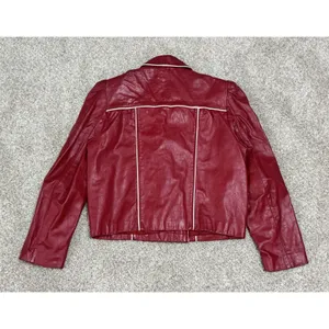 Vintage 80s Wilsons Red Genuine Leather Puff Sleeve Cropped Jacket Size 12 thumbnail 2
