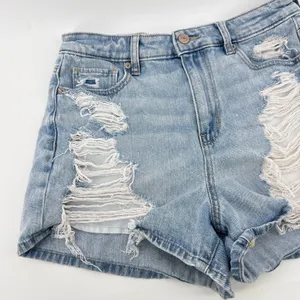 American Eagle Ripped‎ Denim Shorts Light Wash Comfort Stretch Waistband Size 4 thumbnail 2