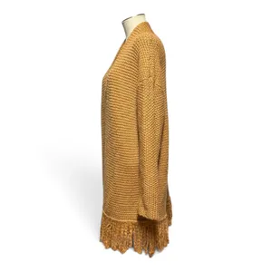 J.Jill Wool Long Sleeve Open Front Textured Knit Cardigan Fringe Saffron Small thumbnail 3