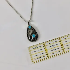NEW Silver Turquoise Teardrop Pendant‎ Necklace Western Southwestern Cowgirl thumbnail 5