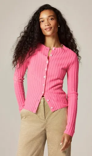 J.Crew | NWT Wide-Rib Cashmere Cardigan in Neon Capri Pink 100% Cashmere | Sz XS thumbnail 1