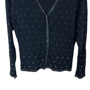 Claudia D Womens Black Beaded Ribbed Cardigan Top Vintage L thumbnail 3