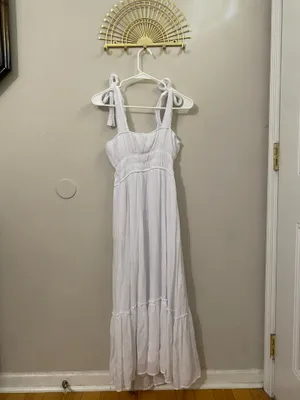 Trixxi White Tie-Shoulder Smocked Maxi Dress thumbnail 2