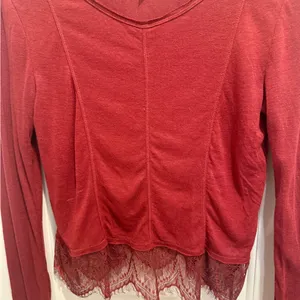 FP INTIMATELY by FREE PEOPLE Lace Trim Long Sleeve Top in Red size‎ Small thumbnail 6