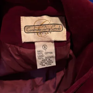 Vintage Cambridge Dry‎ Goods Burgundy Velvet Blazer Jacket Women's Size 8 thumbnail 5