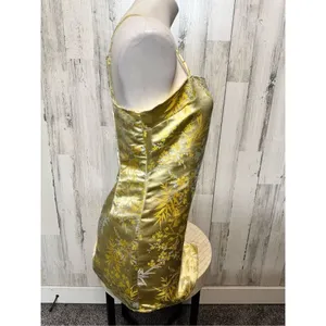Forever 21 Yellow Gold Satin Brocade Mini Dress Womens Size Medium M Floral Slip thumbnail 8