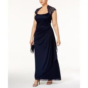 X By Xscape Plus Size Ruched Lace Gown Dress XC121W Navy Blue 18W thumbnail 7