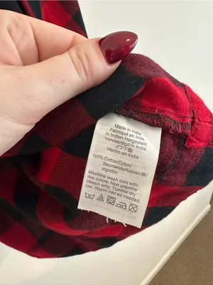 Madewell Red and Black Plaid Flannel Tie-Neck Top Size XS Women's thumbnail 5