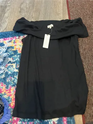 Anthropologie Nwt pilcro Off-Shoulder Black Women's ribbed twist top thumbnail 3