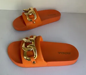 SODA Orange Slide Sandals with Gold Chain Women’s Size 6 thumbnail 1