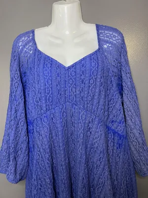 Torrid Dress Womens 2X Blue Lace Fit & Flare Mini 3/4 Sleeve Lined Party thumbnail 1