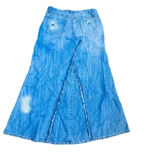 Karma Blue Jean Denim Maxi Long Skirt Distressed Y2K sz 13/14 L Western Flare thumbnail 4