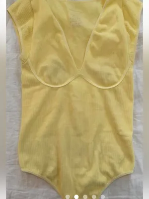 Free People Ribbed limoncello V-Neck bodysuit sz L thumbnail 2