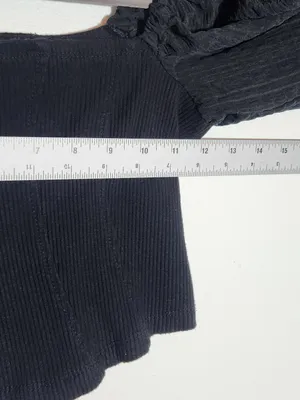Urban Outfitters Black Ribbed Knit Square Neck Full Sleeve Crop Top Size Small thumbnail 6