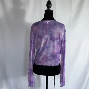 Caution To The Wind Purple Mesh Blouse Tie Front Medium Cover Up Y2K 🩷 thumbnail 3