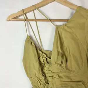 Zara Olive Green Draped One Shoulder Linen Mini Dress‎ XS thumbnail 4