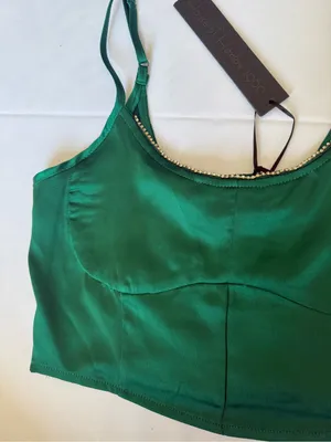 House of Harlow 1960 Emerald Green Satin Rhinestone Trim Crop Top Size Medium thumbnail 4