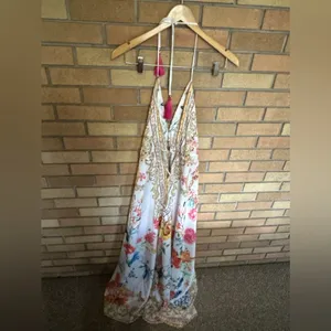 Renee’s White Floral V Neck Embellished Halter Satin Maxi Dress One Size thumbnail 5