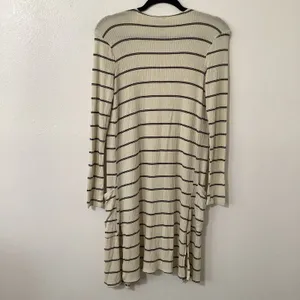 Daytrip Minimalist Chic Cozycore Slouchy‎ Striped Cream Long Open Cardigan Small thumbnail 6