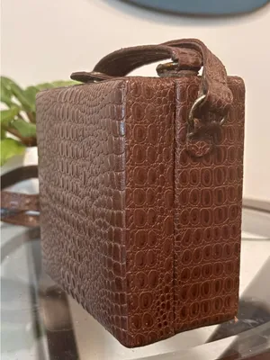 ACCESS Vintage Brown Crocodile Embossed Structured Satchel Shoulder Bag Purse thumbnail 3