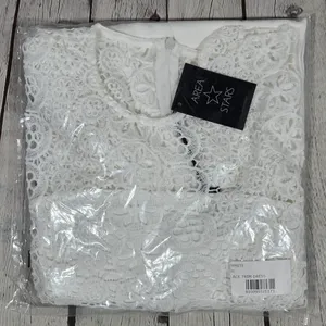 Area‎ Stars White Lace Trim Dress Medium NWT Crochet Boho Coquette Mini thumbnail 11