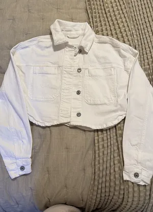 Abercrombie White Denim Cropped Jacket thumbnail 1
